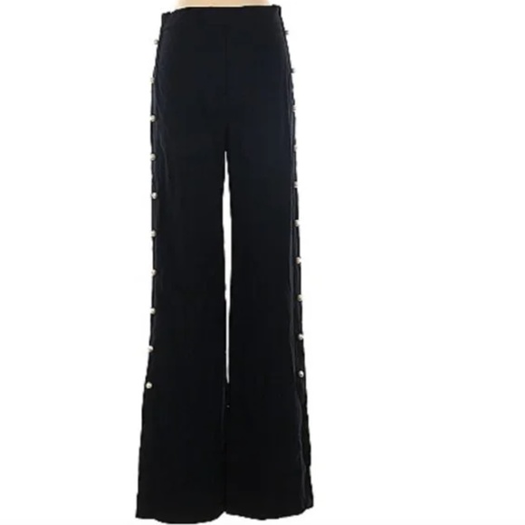 Zara Navy High Waist Pearl Button Slit Pants - Picture 3 of 7